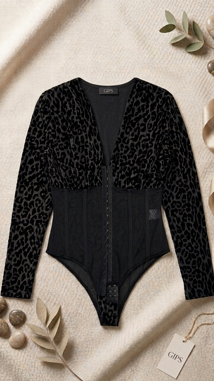 BODY MANGA LARGA LEOPARDO