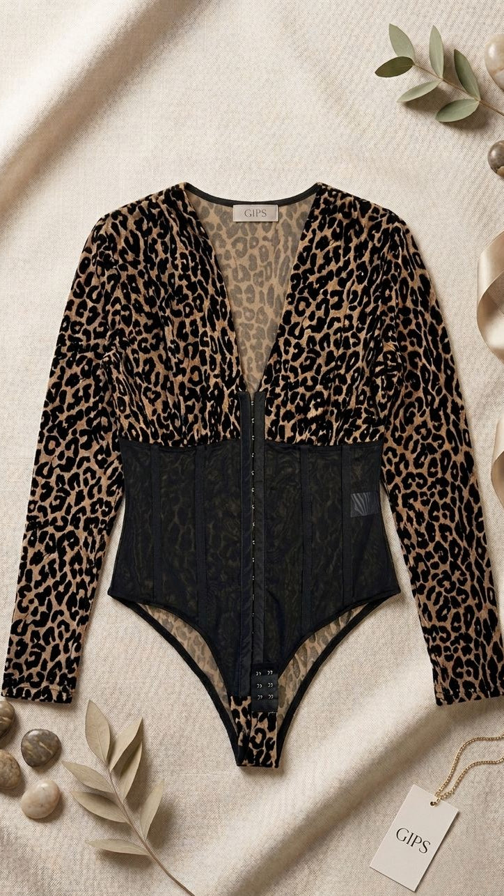 BODY MANGA LARGA LEOPARDO