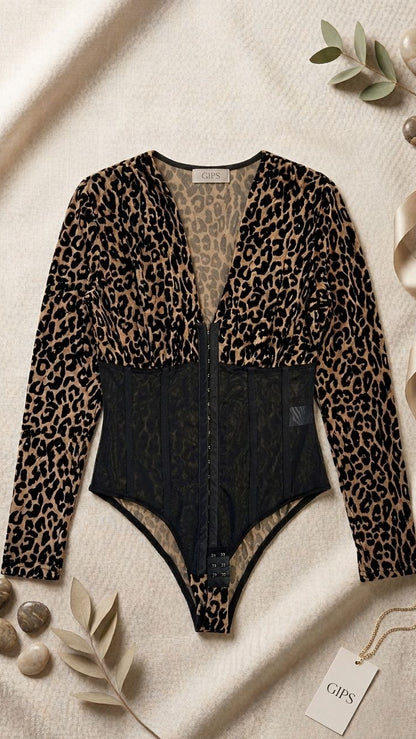 BODY MANGA LARGA LEOPARDO